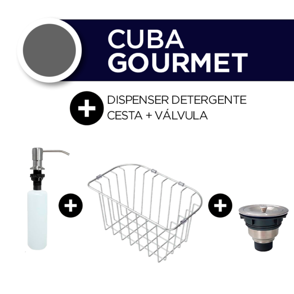 Cuba Gourmet Aço Inox + Dosador Detergente + Cesto + Válvula 60x42cm Prateada - Image 2