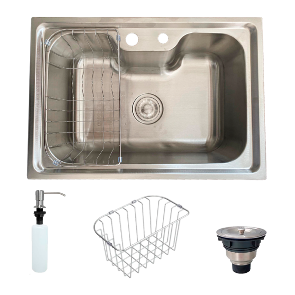 Cuba Gourmet Aço Inox + Dosador Detergente + Cesto + Válvula 60x42cm Prateada